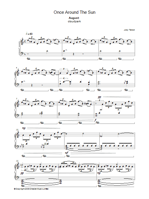 Joby Talbot August (from Once Around The Sun) Sheet Music Notes & Chords for Piano - Download or Print PDF