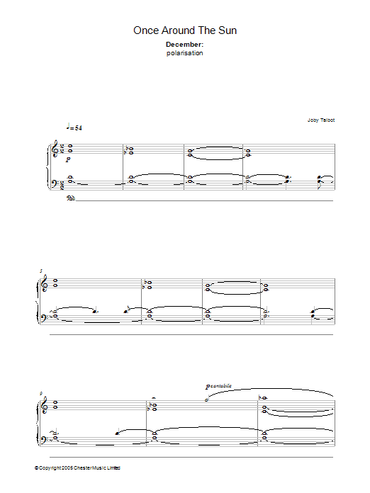 Joby Talbot December (from Once Around The Sun) Sheet Music Notes & Chords for Piano - Download or Print PDF