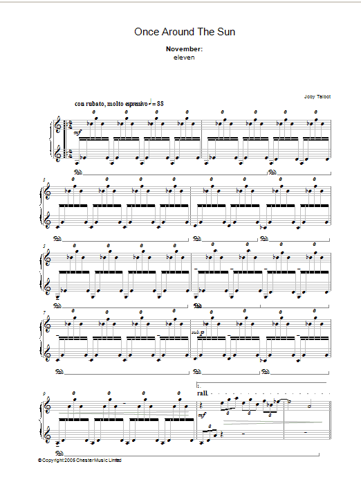 Joby Talbot November (from Once Around The Sun) Sheet Music Notes & Chords for Piano - Download or Print PDF