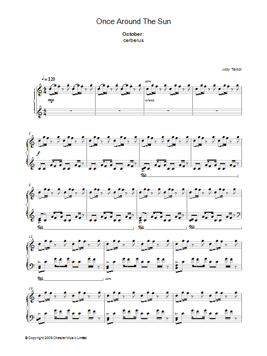 Joby Talbot October (from Once Around The Sun) Sheet Music Notes & Chords for Piano - Download or Print PDF