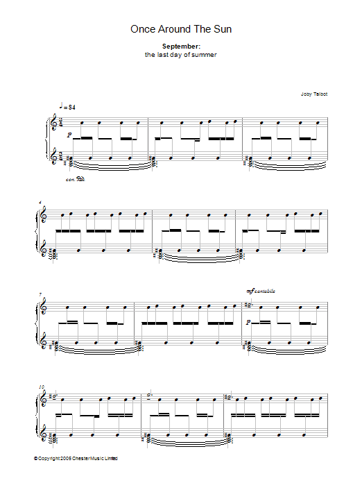 Joby Talbot September (from Once Around The Sun) Sheet Music Notes & Chords for Piano - Download or Print PDF