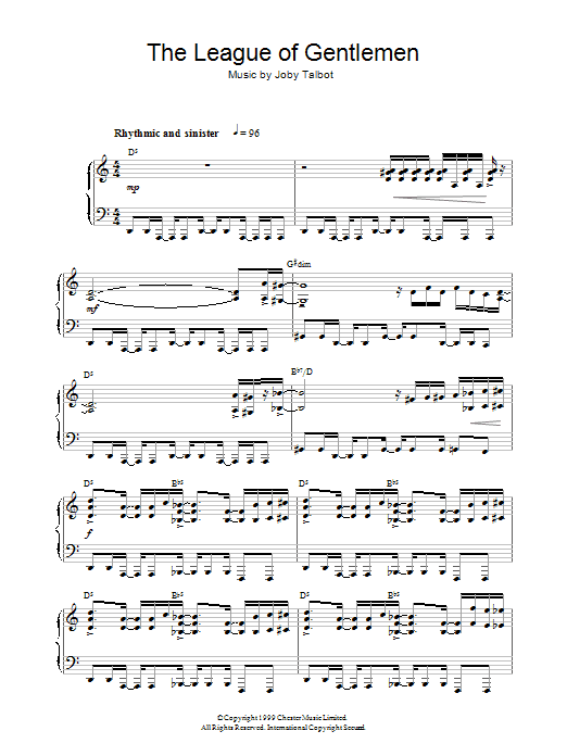 Joby Talbot The League Of Gentlemen Sheet Music Notes & Chords for Beginner Piano - Download or Print PDF