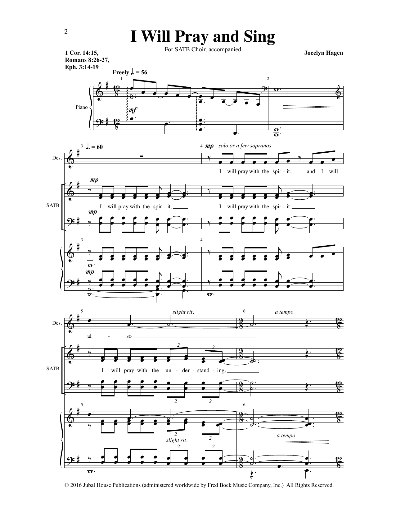 Jocelyn Hagen I Will Pray and Sing Sheet Music Notes & Chords for Choral - Download or Print PDF