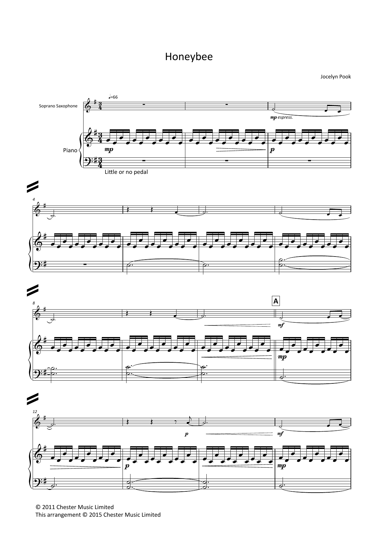Jocelyn Pook Honeybee Sheet Music Notes & Chords for Soprano Sax and Piano - Download or Print PDF