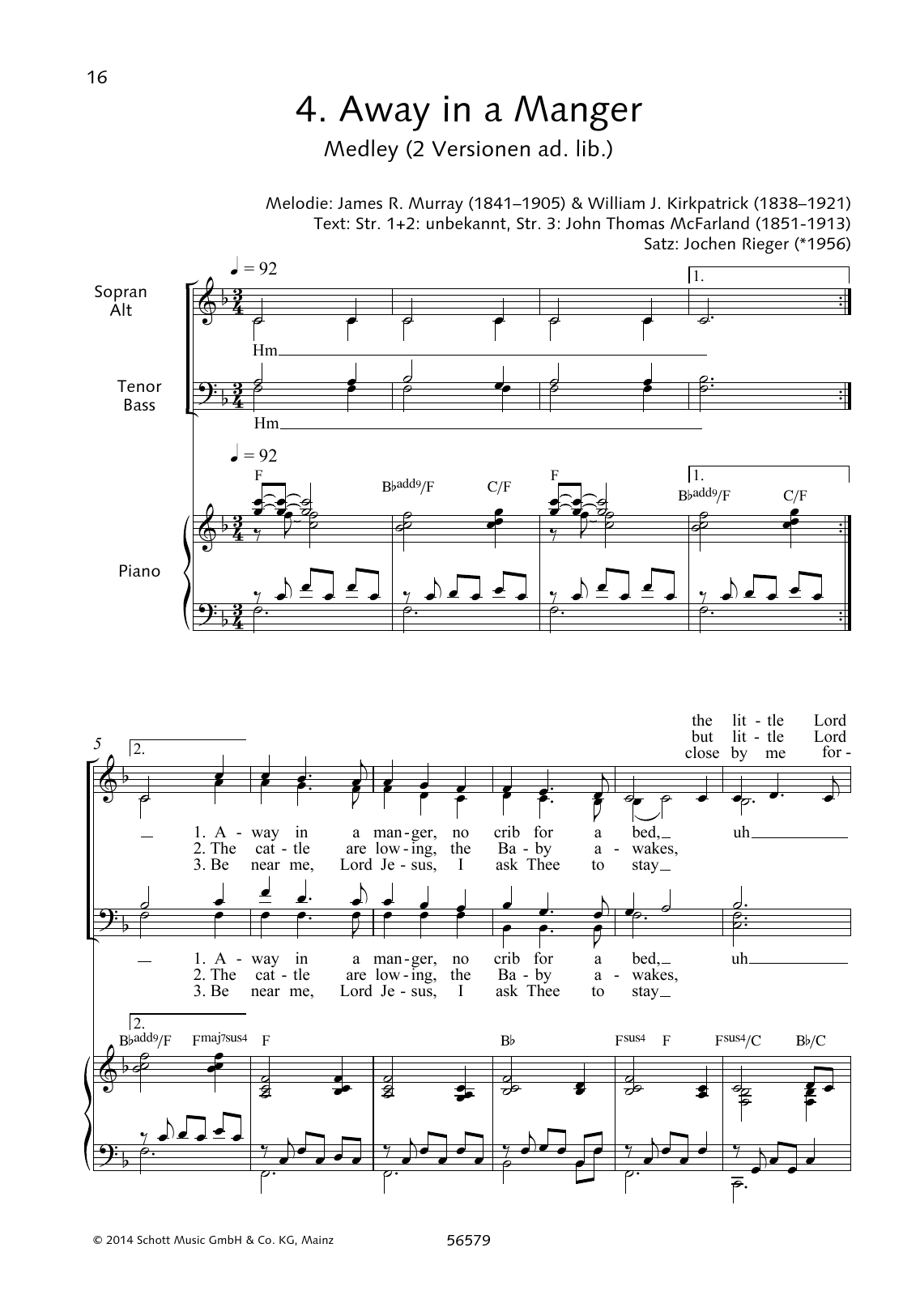 Jochen Rieger Away In A Manger Sheet Music Notes & Chords for Choral - Download or Print PDF