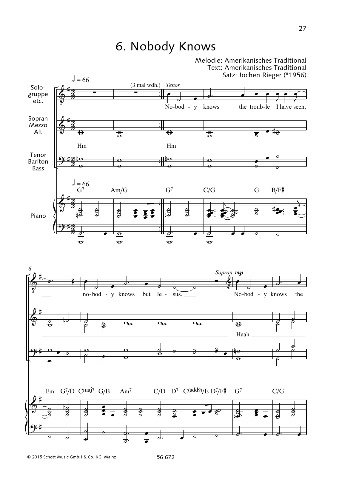 Jochen Rieger Nobody Knows Sheet Music Notes & Chords for Choral - Download or Print PDF
