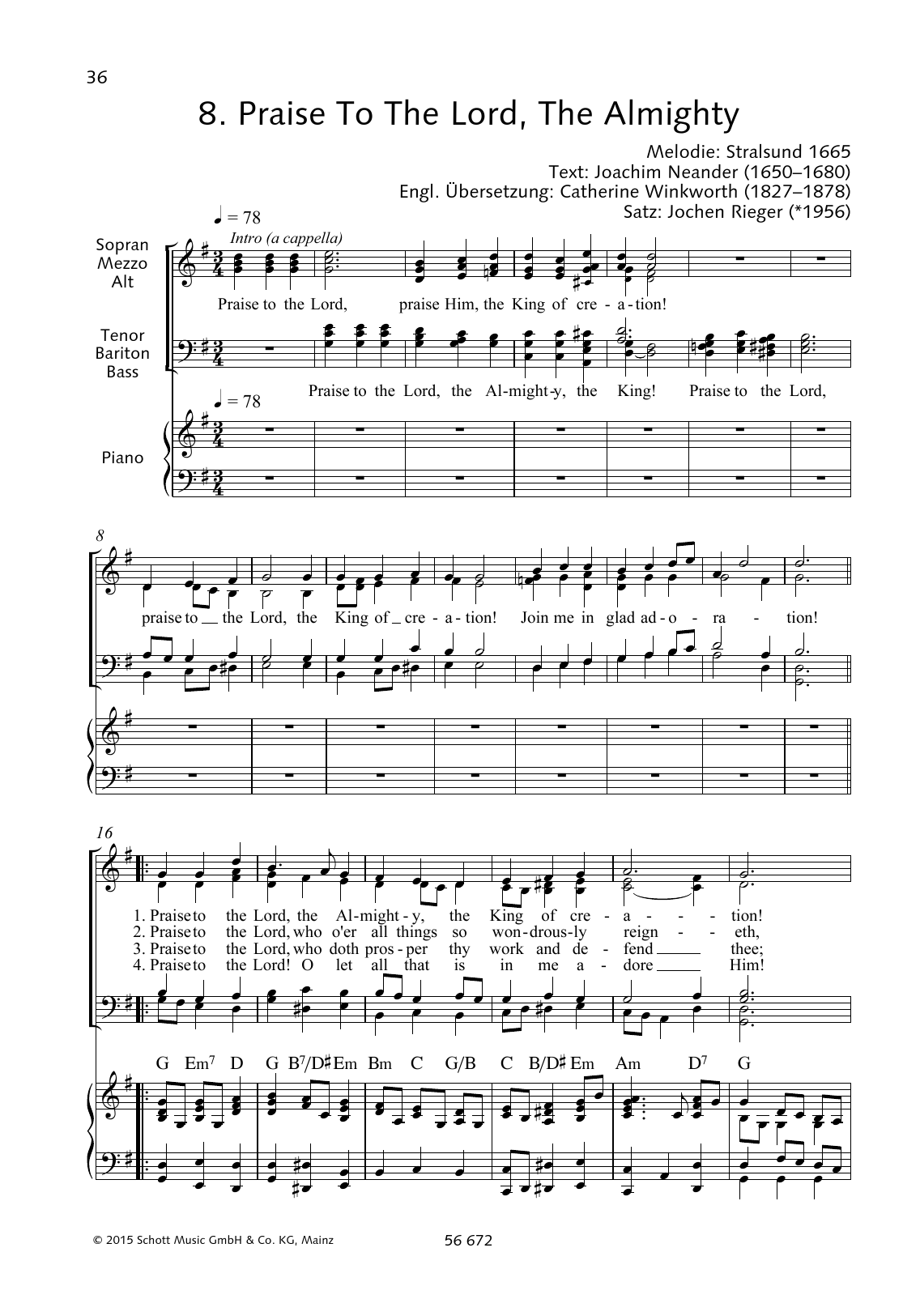 Jochen Rieger Praise to the Lord, The Almighty Sheet Music Notes & Chords for Choral - Download or Print PDF