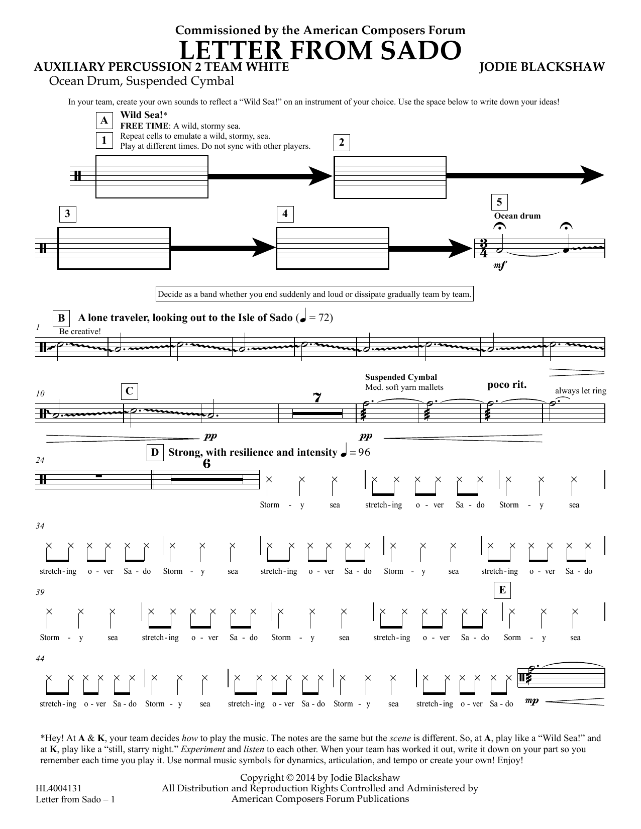 Jodie Blackshaw Letter from Sado - Aux Perc 2 Team White Sheet Music Notes & Chords for Concert Band - Download or Print PDF