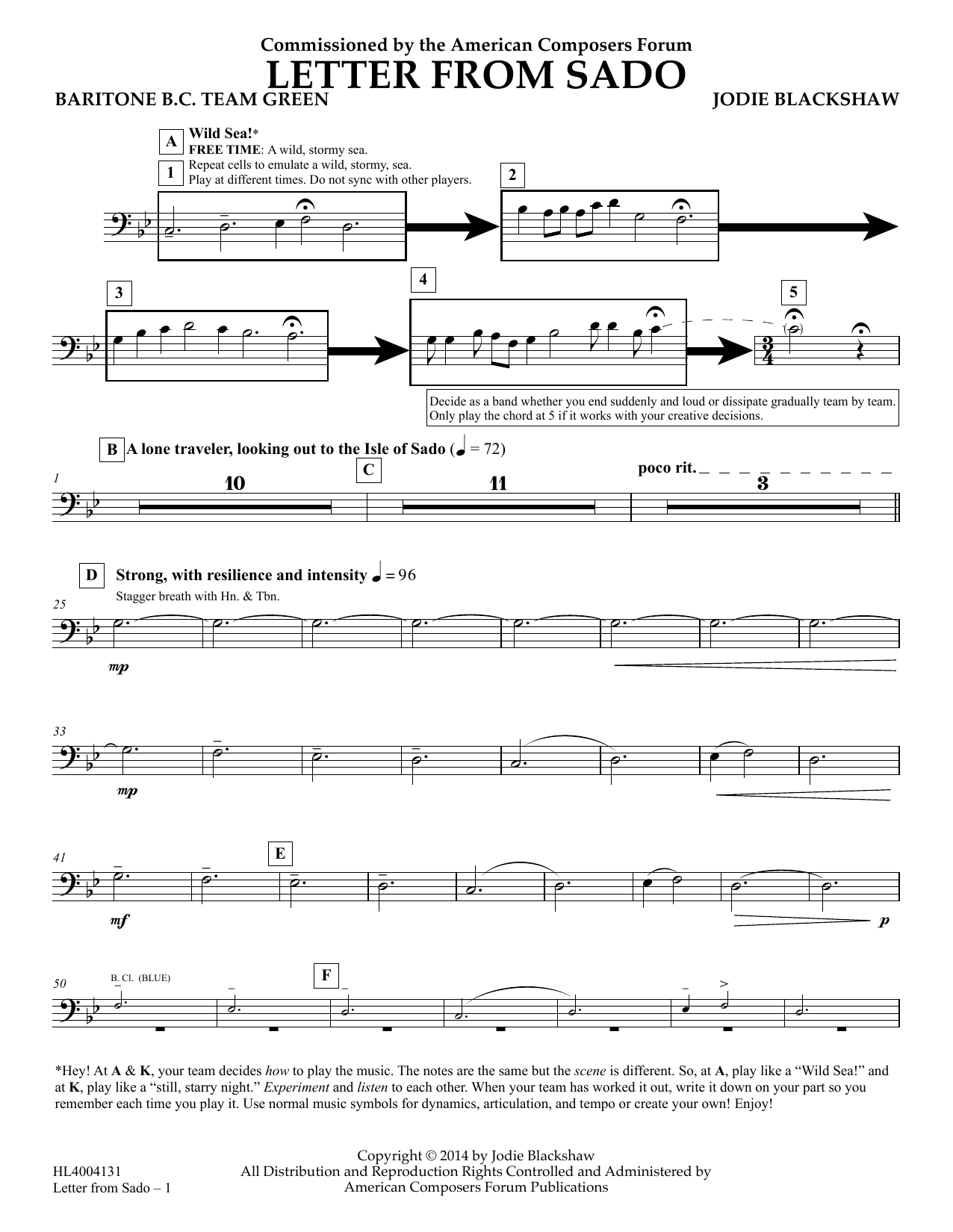 Jodie Blackshaw Letter from Sado - Baritone B.C. Team Green Sheet Music Notes & Chords for Concert Band - Download or Print PDF