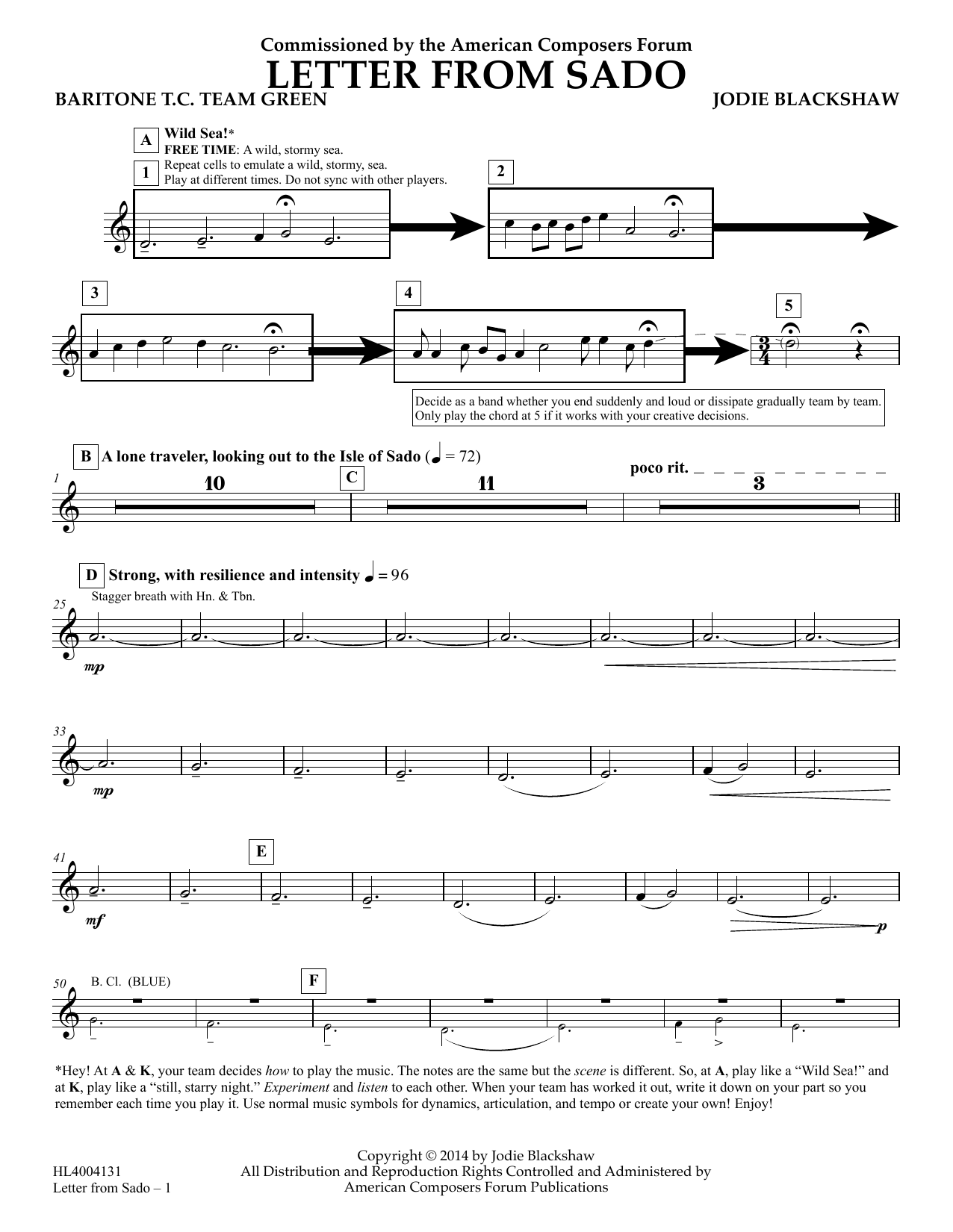 Jodie Blackshaw Letter from Sado - Baritone T.C. Team Green Sheet Music Notes & Chords for Concert Band - Download or Print PDF