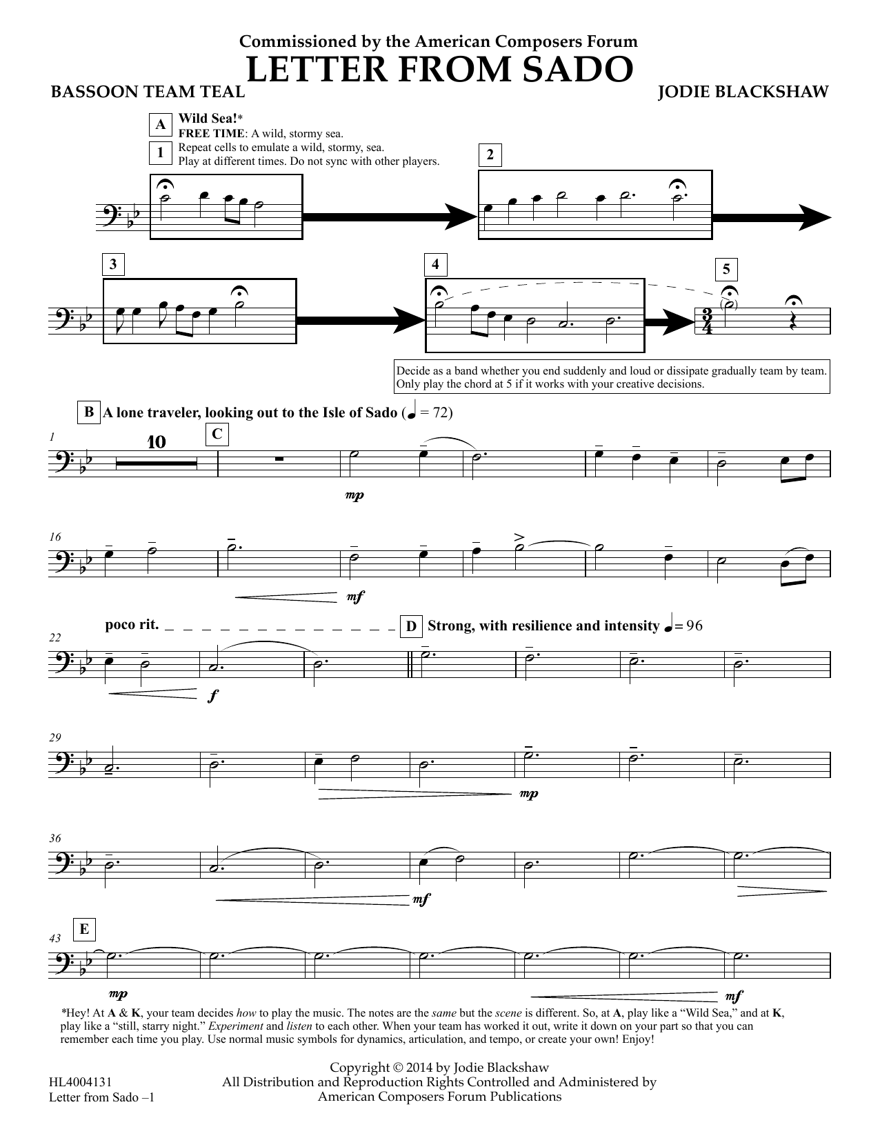 Jodie Blackshaw Letter from Sado - Bassoon Team Teal Sheet Music Notes & Chords for Concert Band - Download or Print PDF