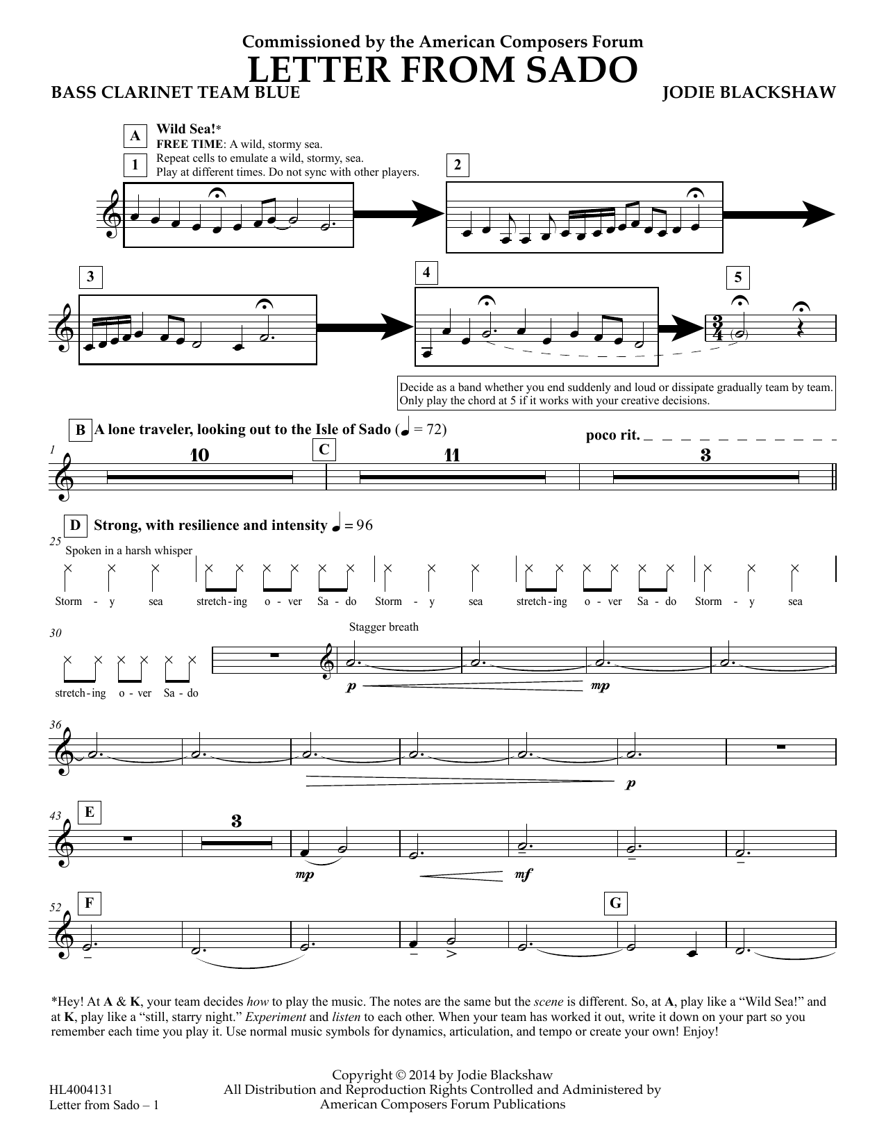 Jodie Blackshaw Letter from Sado - Bb Bass Clarinet Team Blue Sheet Music Notes & Chords for Concert Band - Download or Print PDF