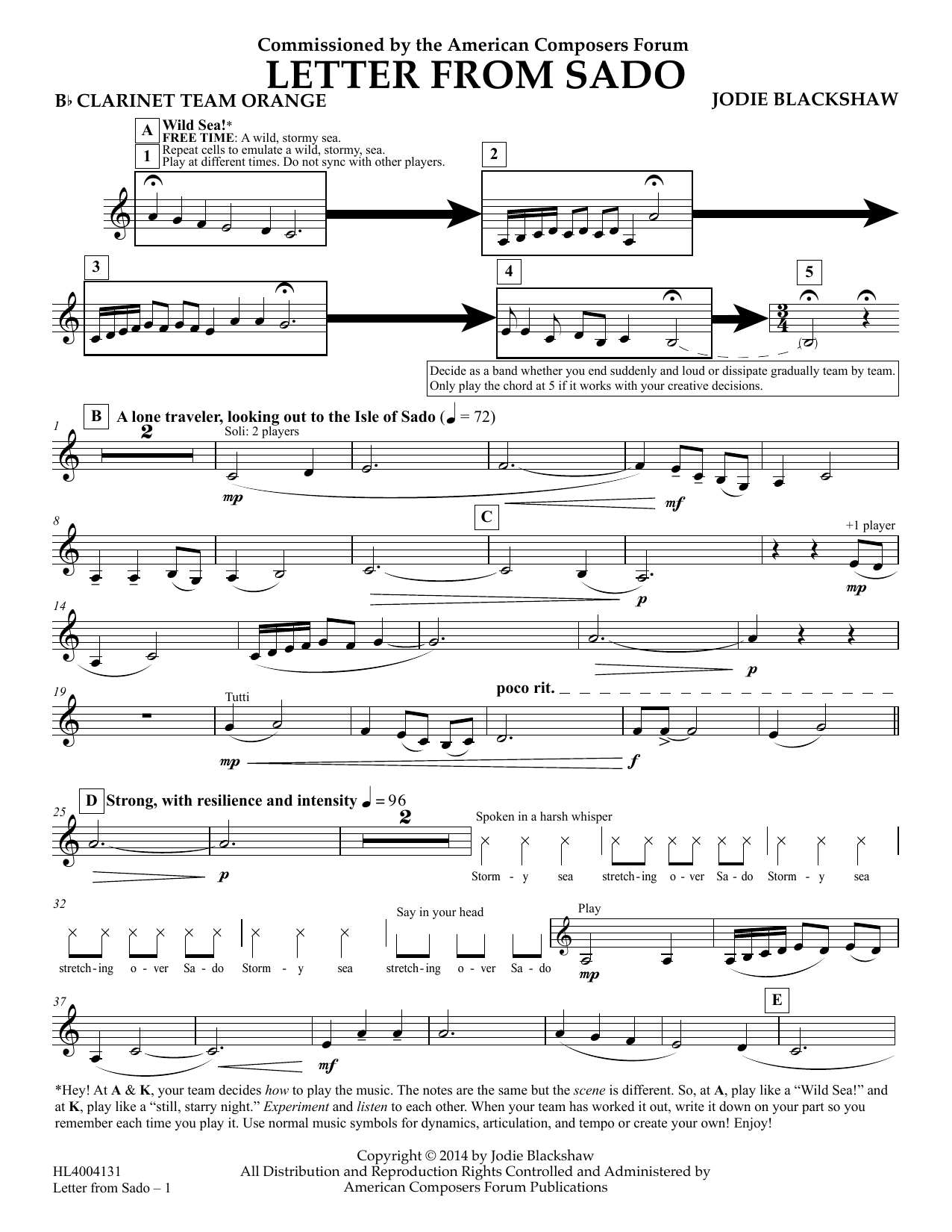 Jodie Blackshaw Letter from Sado - Bb Clarinet Team Orange Sheet Music Notes & Chords for Concert Band - Download or Print PDF