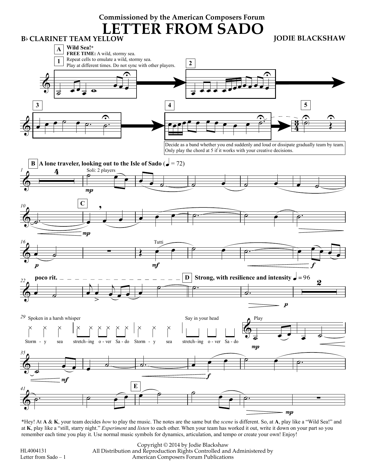 Jodie Blackshaw Letter from Sado - Bb Clarinet Team Yellow Sheet Music Notes & Chords for Concert Band - Download or Print PDF