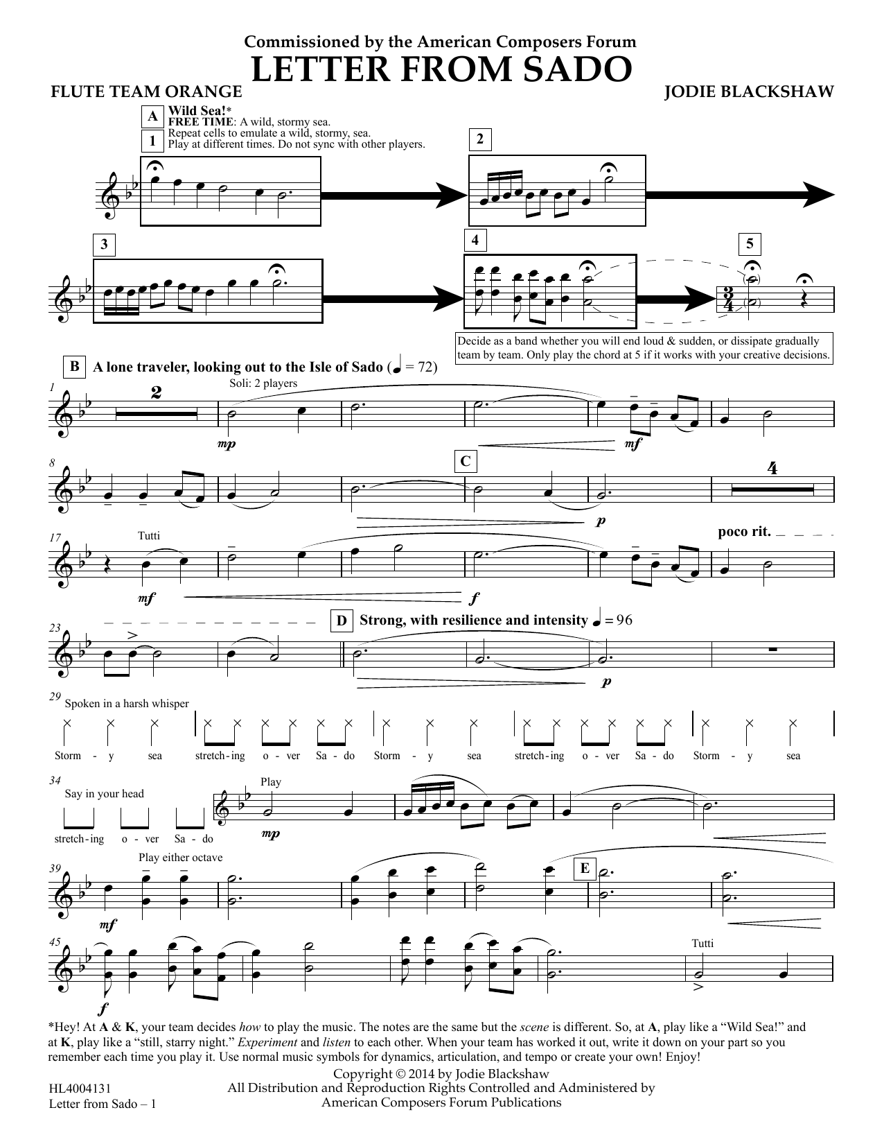 Jodie Blackshaw Letter from Sado - Flute Team Orange Sheet Music Notes & Chords for Concert Band - Download or Print PDF