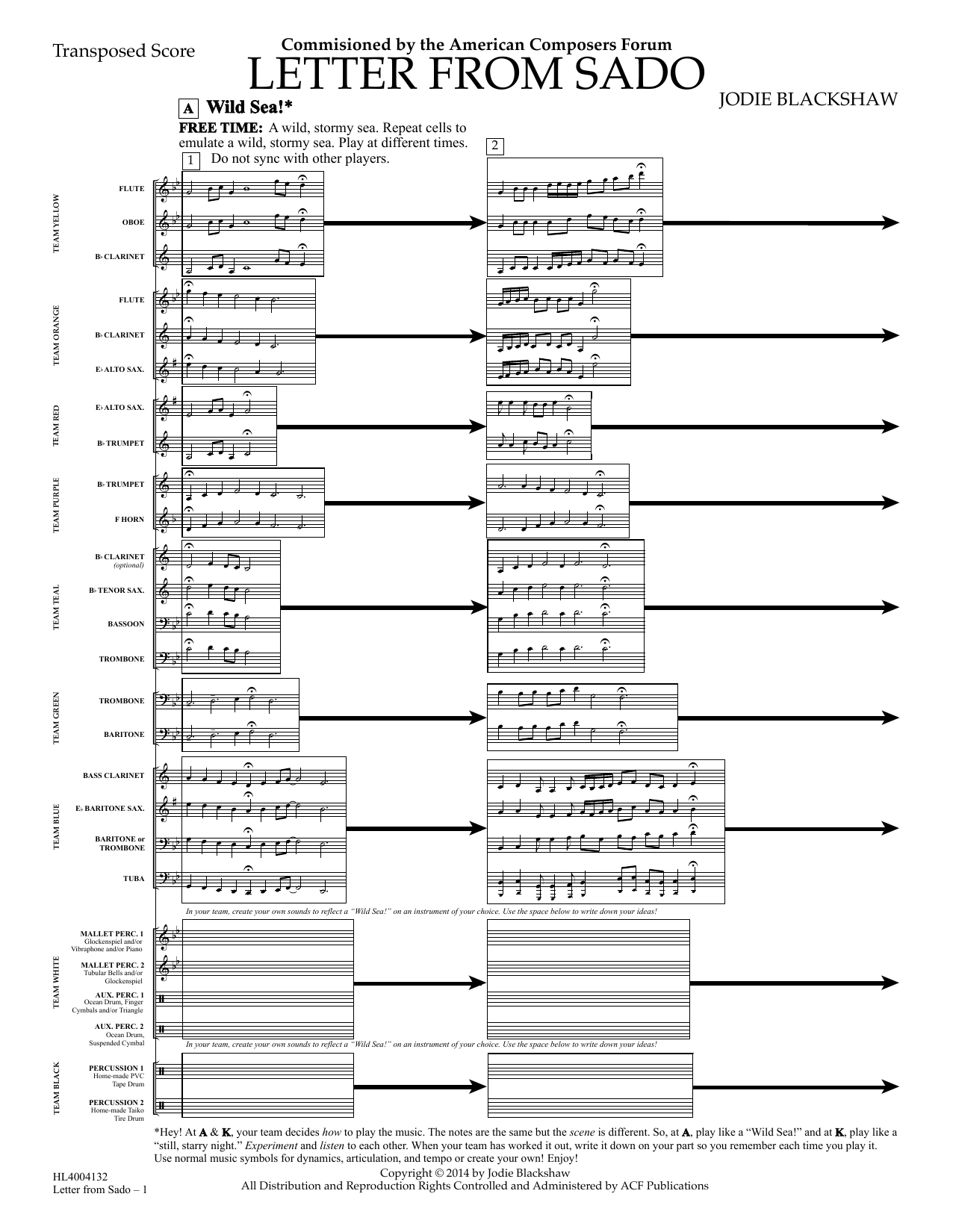 Jodie Blackshaw Letter From Sado - Full Score Sheet Music Notes & Chords for Concert Band - Download or Print PDF