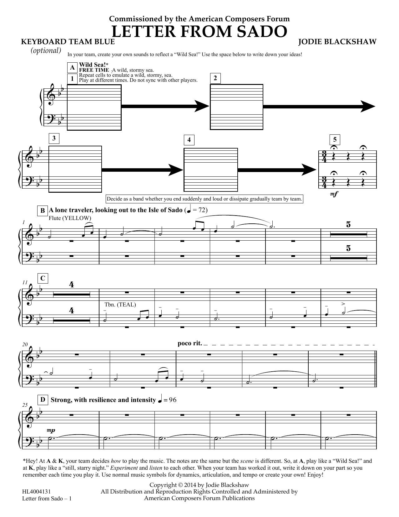 Jodie Blackshaw Letter from Sado - Keyboard (opt) Team Blue Sheet Music Notes & Chords for Concert Band - Download or Print PDF