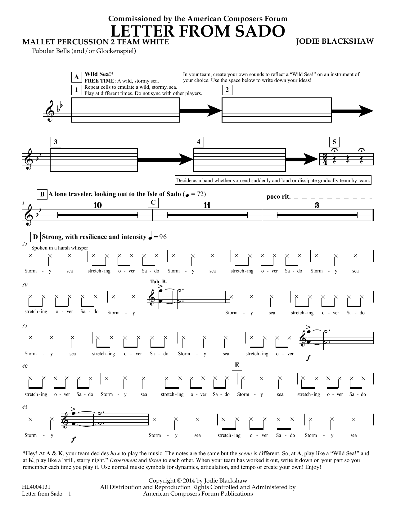 Jodie Blackshaw Letter from Sado - Mallet Perc 2 Chimes Team Whit Sheet Music Notes & Chords for Concert Band - Download or Print PDF