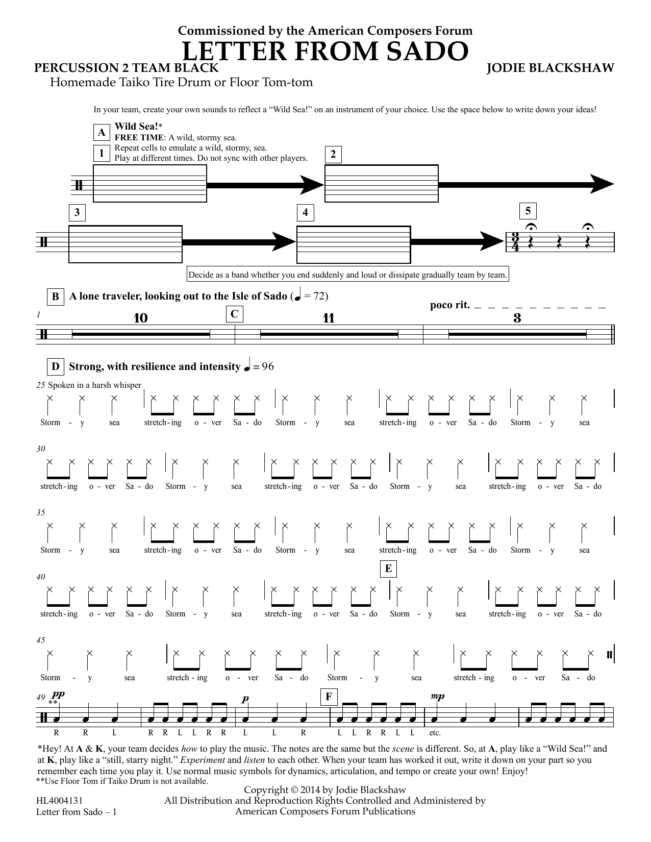 Jodie Blackshaw Letter from Sado - Percussion 2 Team Black Sheet Music Notes & Chords for Concert Band - Download or Print PDF