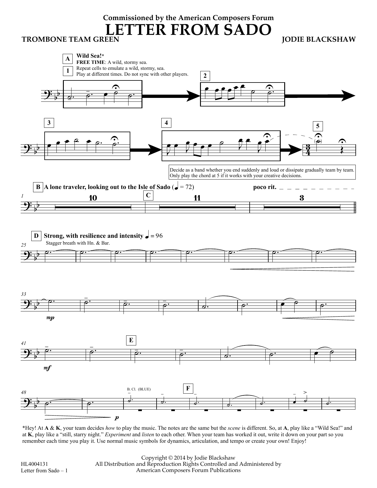 Jodie Blackshaw Letter from Sado - Trombone Team Green Sheet Music Notes & Chords for Concert Band - Download or Print PDF