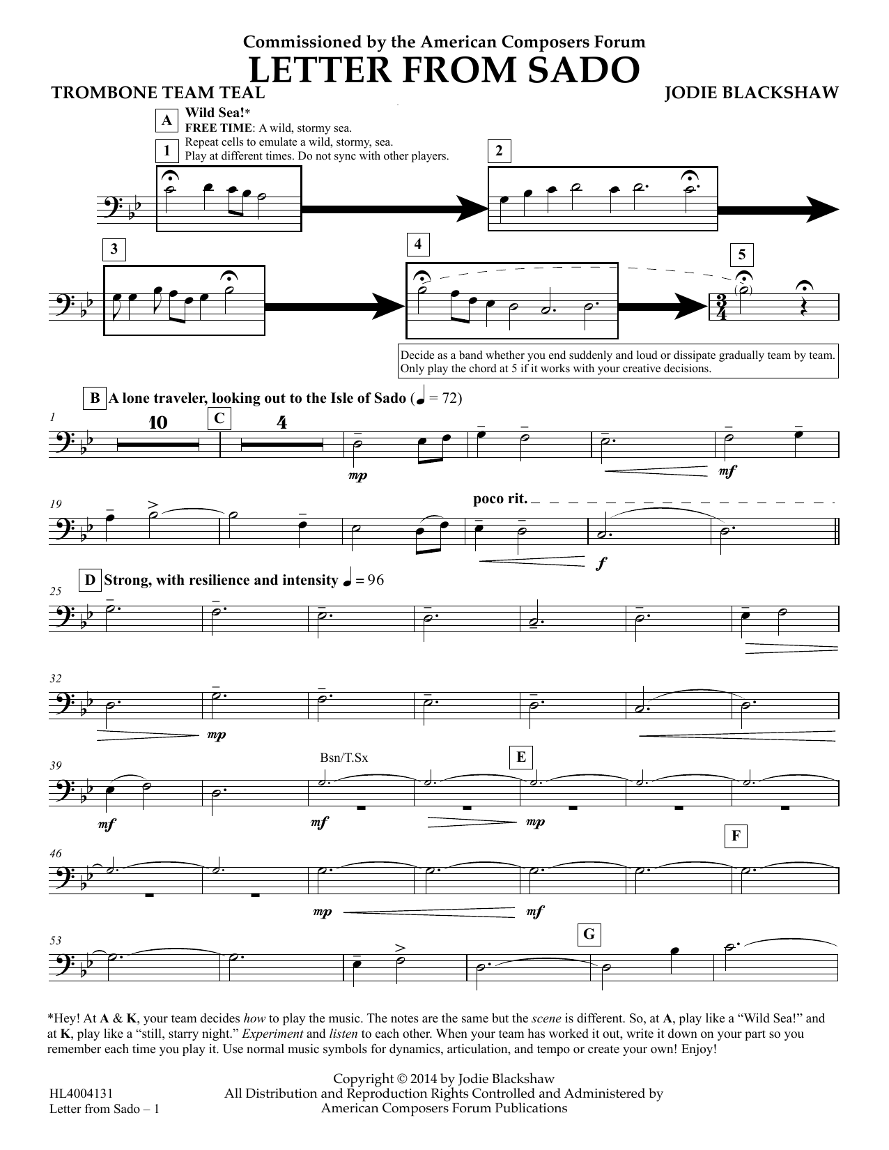 Jodie Blackshaw Letter from Sado - Trombone Team Teal Sheet Music Notes & Chords for Concert Band - Download or Print PDF