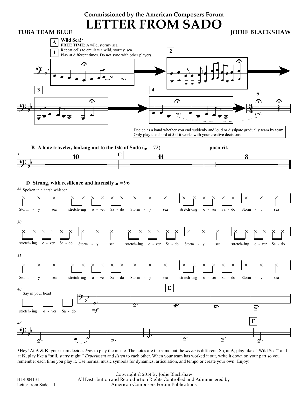 Jodie Blackshaw Letter from Sado - Tuba Team Blue Sheet Music Notes & Chords for Concert Band - Download or Print PDF