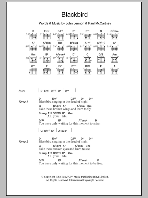 Jodie Winter Blackbird Sheet Music Notes & Chords for Lyrics & Chords - Download or Print PDF