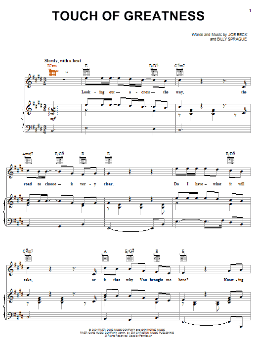Joe Beck Touch Of Greatness Sheet Music Notes & Chords for Piano, Vocal & Guitar (Right-Hand Melody) - Download or Print PDF