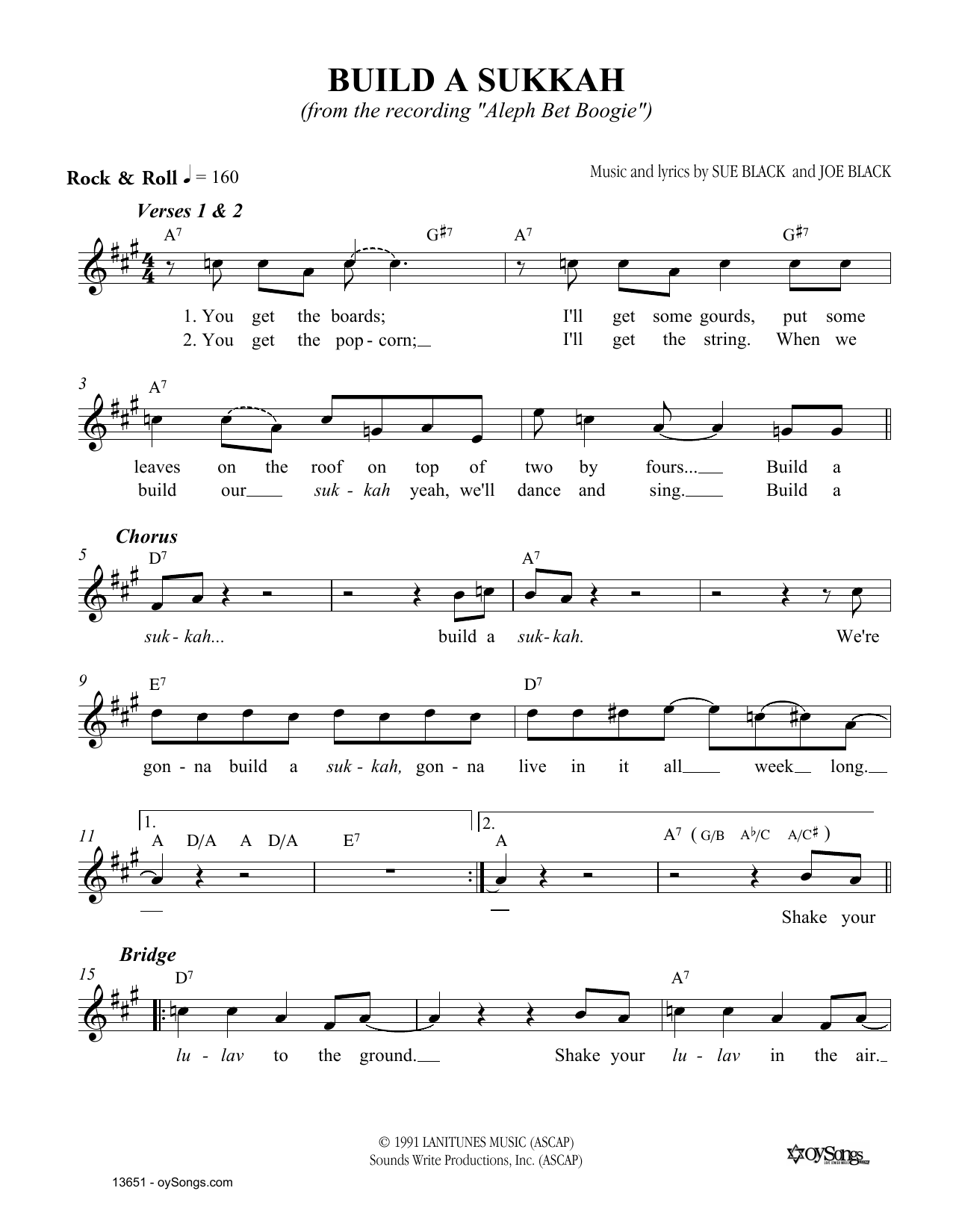 Joe Black Build A Sukkah Sheet Music Notes & Chords for Melody Line, Lyrics & Chords - Download or Print PDF