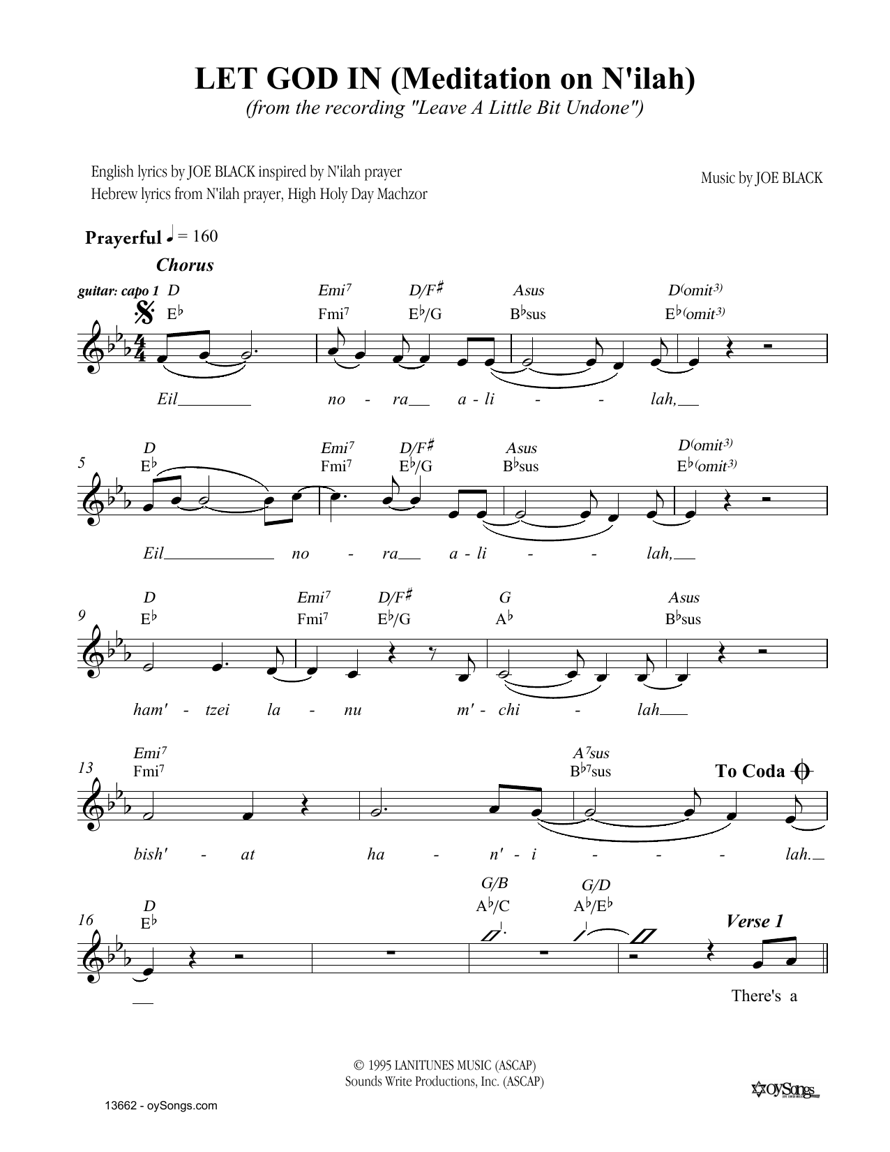 Joe Black Let God In Sheet Music Notes & Chords for Melody Line, Lyrics & Chords - Download or Print PDF