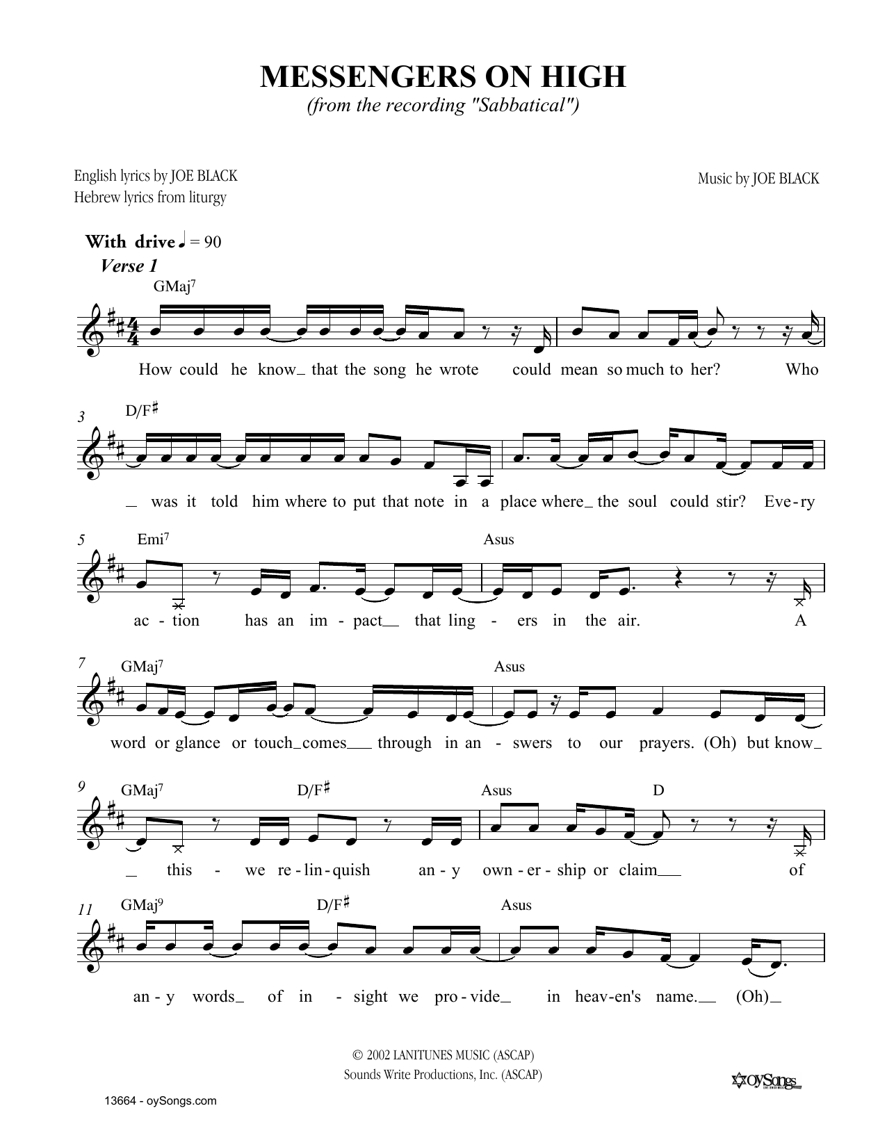 Joe Black Messengers on High Sheet Music Notes & Chords for Melody Line, Lyrics & Chords - Download or Print PDF
