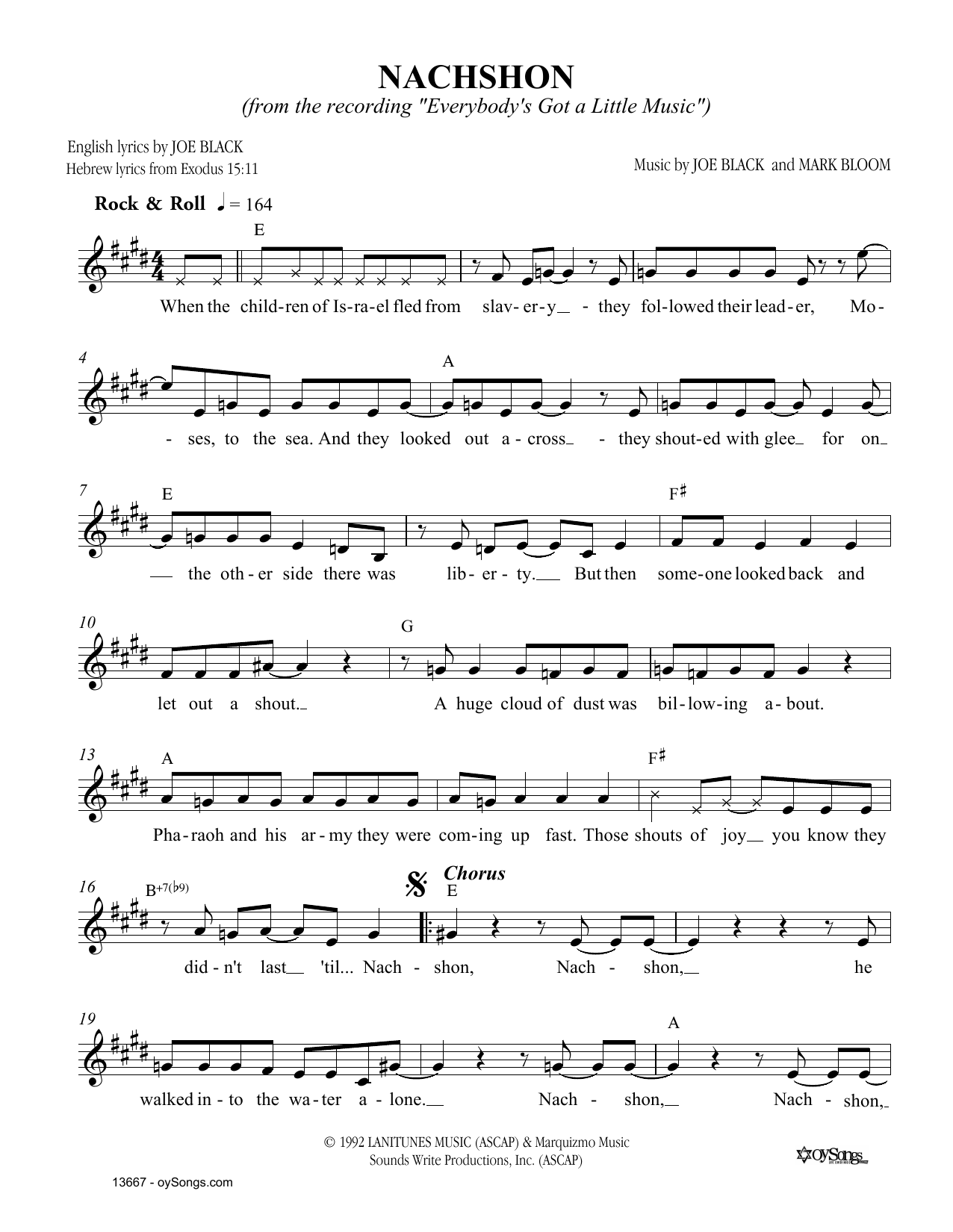 Joe Black Nachshon Sheet Music Notes & Chords for Melody Line, Lyrics & Chords - Download or Print PDF