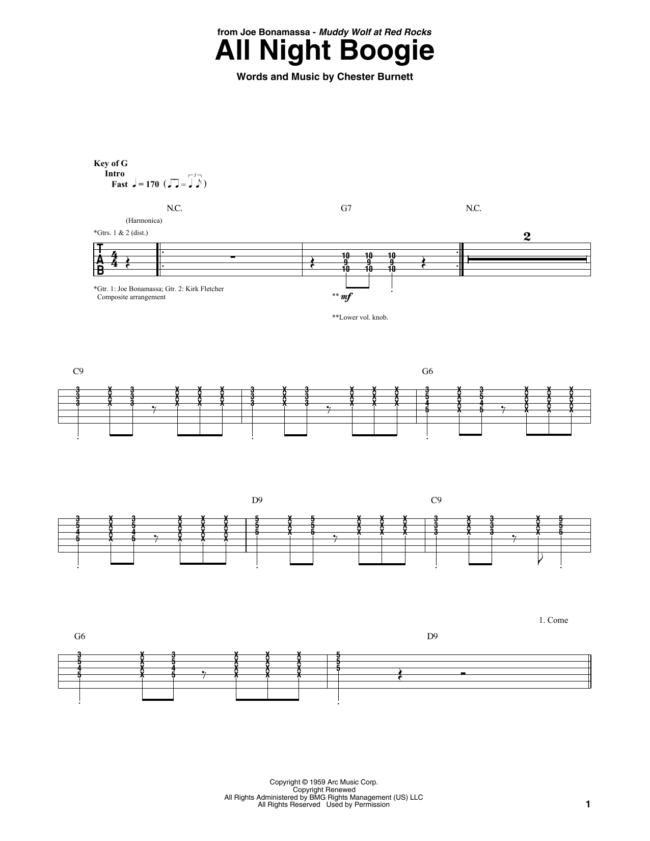 Joe Bonamassa All Night Boogie Sheet Music Notes & Chords for Guitar Tab - Download or Print PDF