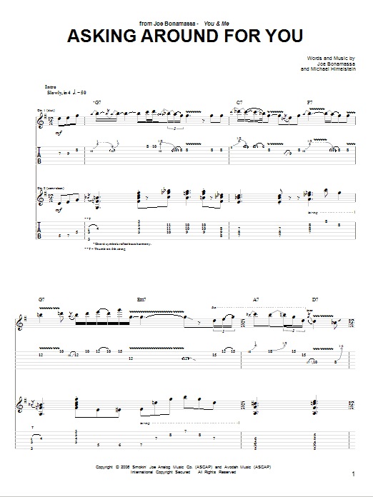 Joe Bonamassa Asking Around For You Sheet Music Notes & Chords for Guitar Tab - Download or Print PDF