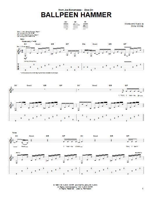 Joe Bonamassa Ballpeen Hammer Sheet Music Notes & Chords for Guitar Tab - Download or Print PDF