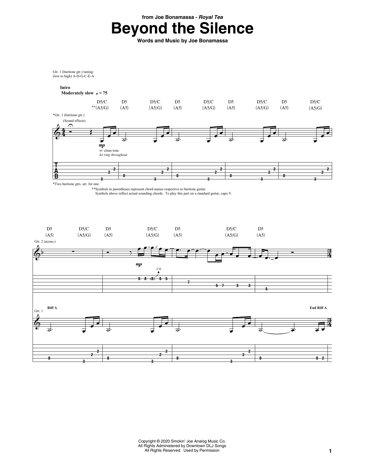 Joe Bonamassa Beyond The Silence Sheet Music Notes & Chords for Guitar Tab - Download or Print PDF