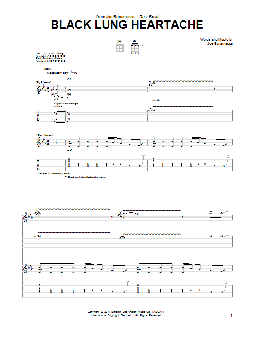 Joe Bonamassa Black Lung Heartache Sheet Music Notes & Chords for Guitar Tab - Download or Print PDF