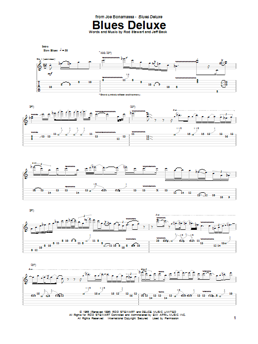 Joe Bonamassa Blues Deluxe Sheet Music Notes & Chords for Guitar Tab - Download or Print PDF