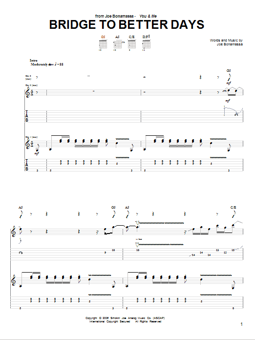 Joe Bonamassa Bridge To Better Days Sheet Music Notes & Chords for Guitar Tab - Download or Print PDF