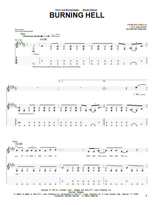 Joe Bonamassa Burning Hell Sheet Music Notes & Chords for Guitar Tab - Download or Print PDF