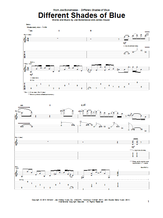 Joe Bonamassa Different Shades Of Blue Sheet Music Notes & Chords for Guitar Tab - Download or Print PDF