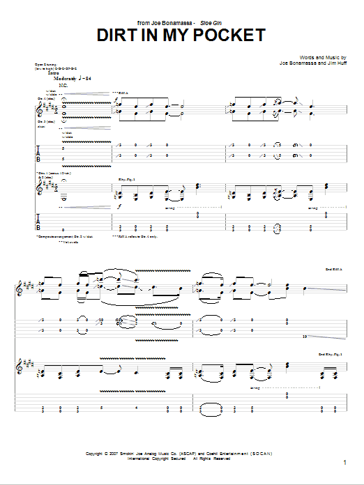 Joe Bonamassa Dirt In My Pocket Sheet Music Notes & Chords for Guitar Tab - Download or Print PDF