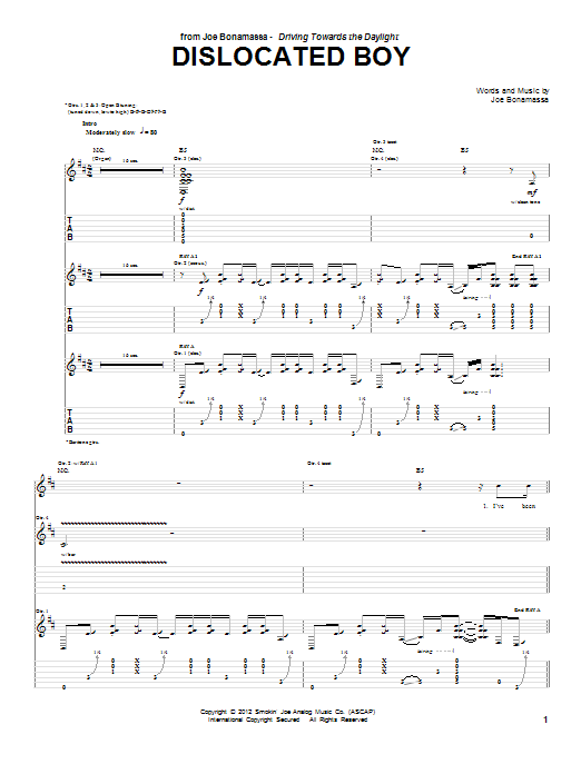 Joe Bonamassa Dislocated Boy Sheet Music Notes & Chords for Guitar Tab - Download or Print PDF