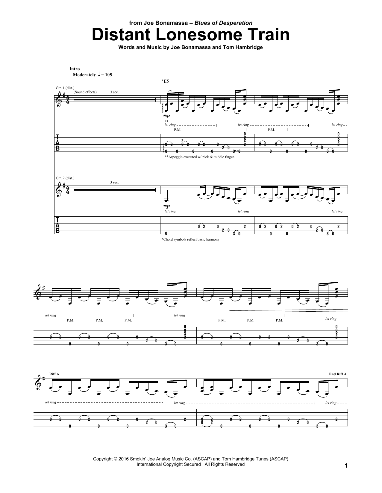 Joe Bonamassa Distant Lonesome Train Sheet Music Notes & Chords for Guitar Tab - Download or Print PDF