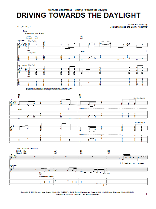 Joe Bonamassa Driving Towards The Daylight Sheet Music Notes & Chords for Guitar Tab - Download or Print PDF