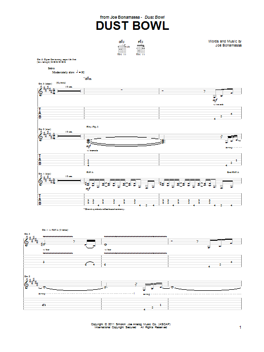 Joe Bonamassa Dust Bowl Sheet Music Notes & Chords for Guitar Tab - Download or Print PDF