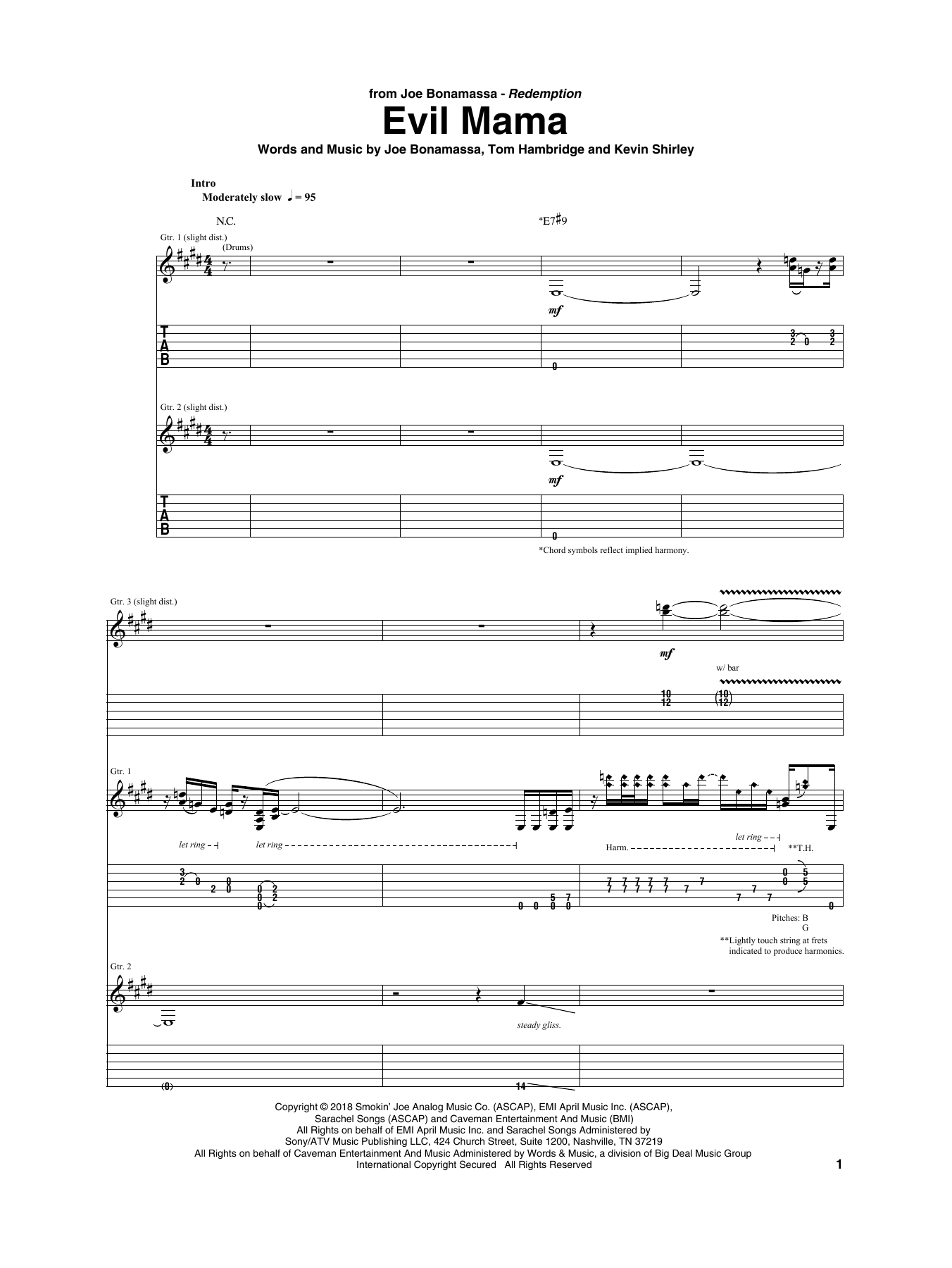 Joe Bonamassa Evil Mama Sheet Music Notes & Chords for Guitar Tab - Download or Print PDF