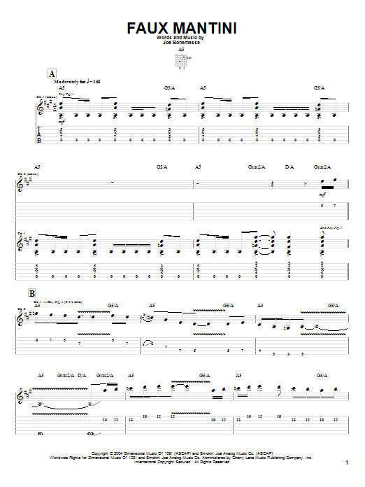 Joe Bonamassa Faux Mantini Sheet Music Notes & Chords for Guitar Tab - Download or Print PDF