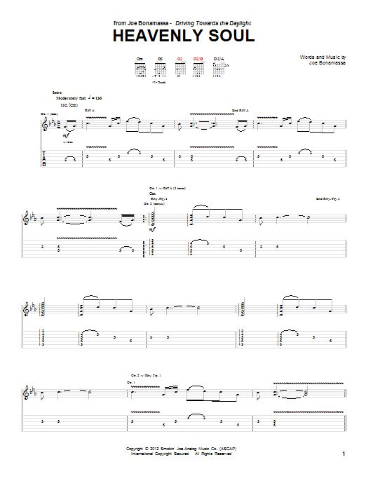 Joe Bonamassa Heavenly Soul Sheet Music Notes & Chords for Guitar Tab - Download or Print PDF