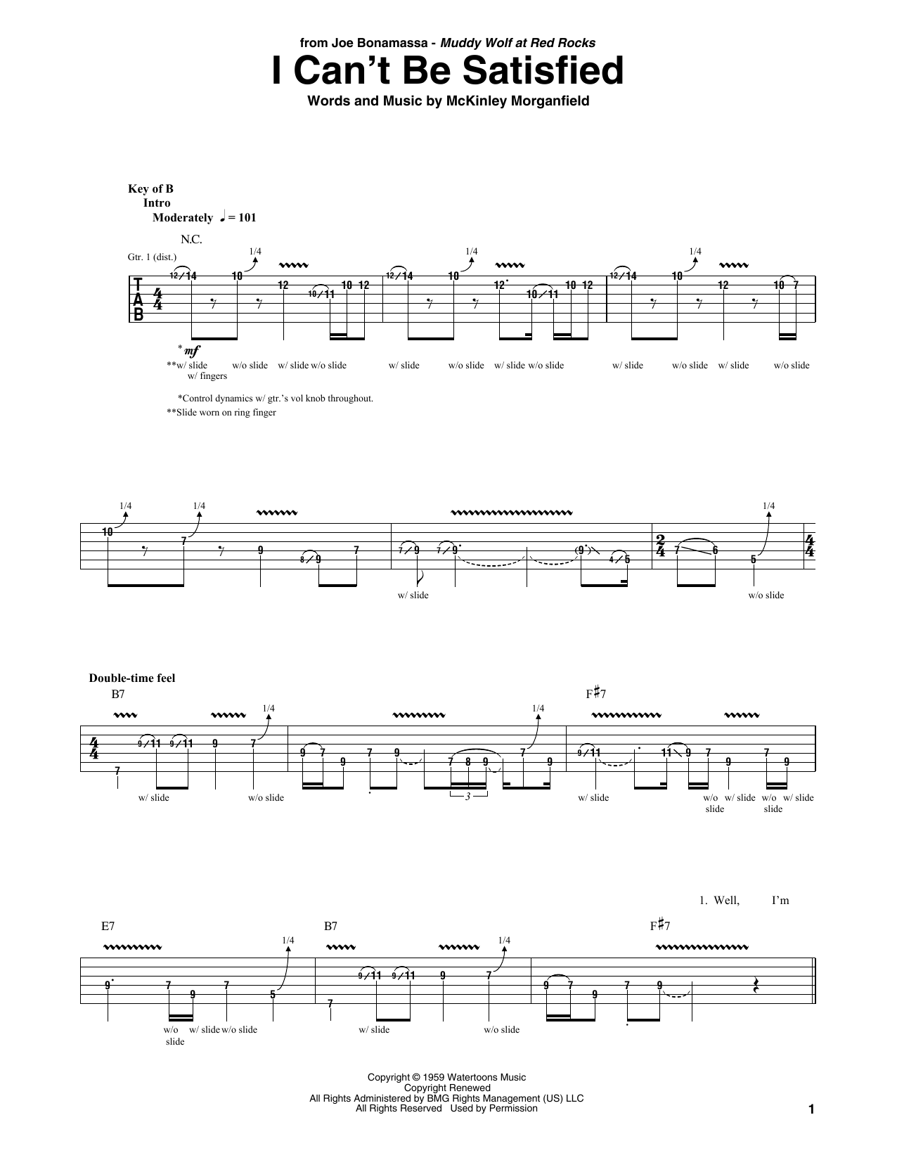 Joe Bonamassa I Can't Be Satisfied Sheet Music Notes & Chords for Guitar Tab - Download or Print PDF